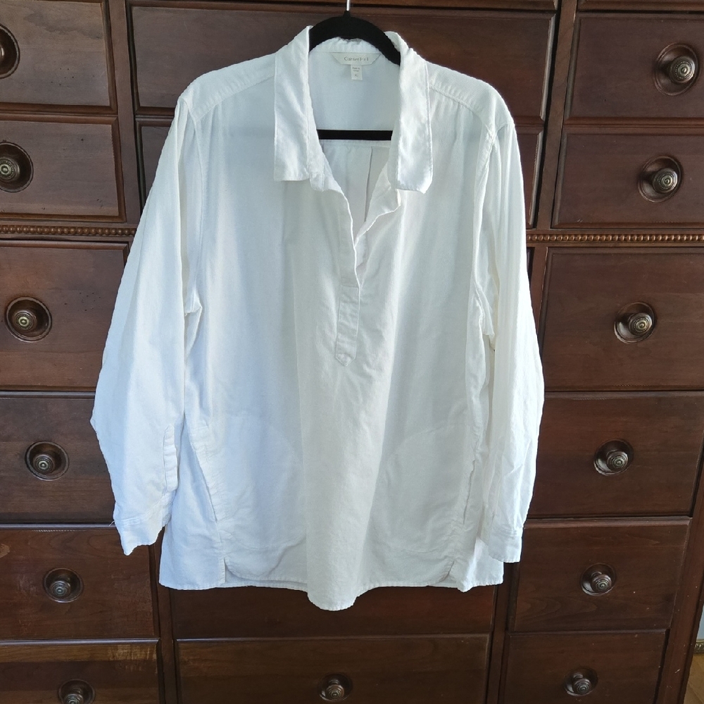 Garnet Hill White Long-Sleeve Pullover Shirt